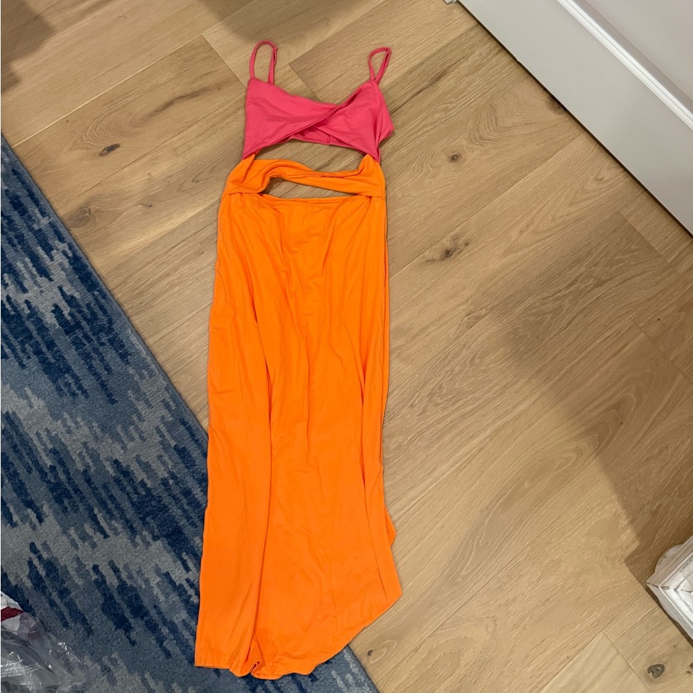 Amazon Women's Pink and Orange Maxi Dress